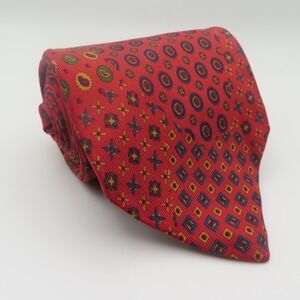 Etro Silk Tie Blue Red Polka Dot Ptchwork 4" Wide 58" Long Italy